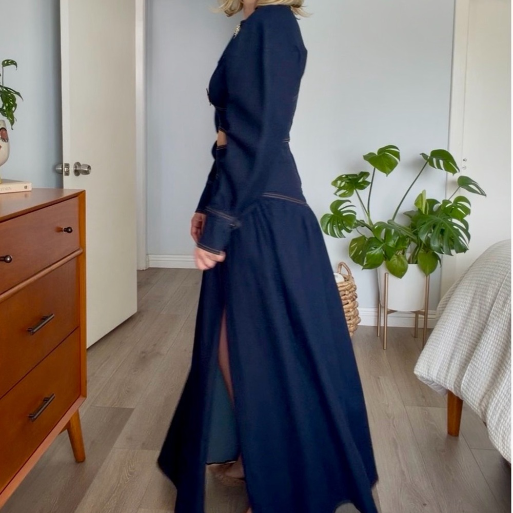 663. Denim Two-Piece Skirt Set with Gold Accents - Picture 9 of 9